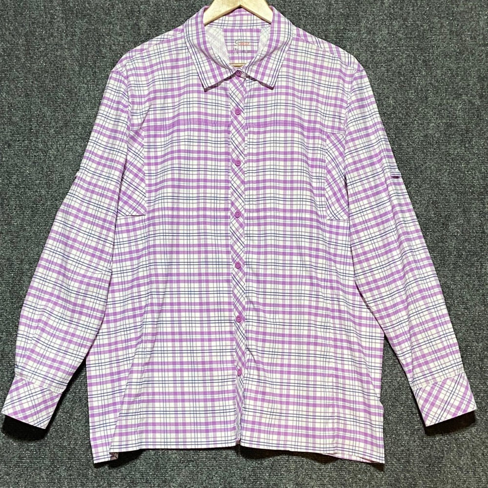 World Wide Sportsman Women 2XL Purple Plaid Fishing Shirt Vent Back 657WWS-6471W